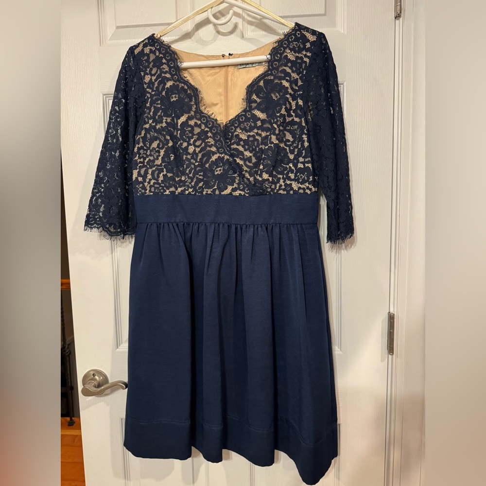 Eliza J navy lace bodice with A line skirt dress